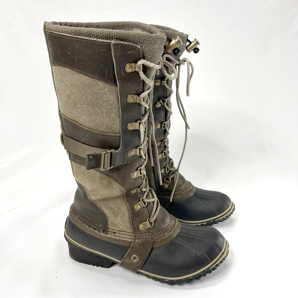 Sorel Conquest Carly Tall Lace Up Leather Suede Rugged Duck Boot Size 7